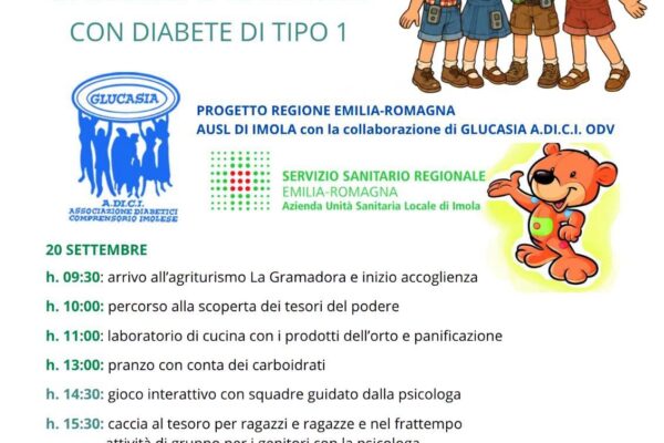 Domenica 20 settembre 2026, presso l’Agriturismo La Gramadora di Castel San Pietro Terme, Glucasia promuove una giornata dedicata ai bambini, ai ragazzi con diabete di tipo 1 e alle loro famiglie, all’insegna della condivisione, dell’autonomia e della consapevolezza. Un’esperienza nella natura, pensata come un vero campo scuola, con attività all’aria aperta, laboratori di cucina e panificazione, conta dei carboidrati, giochi di squadra e momenti di confronto. Attraverso queste attività, i partecipanti hanno l’opportunità di acquisire maggiore sicurezza nella gestione quotidiana del diabete, sperimentare nuove competenze e confrontarsi con altri bambini, ragazzi e famiglie che vivono esperienze simili. L’iniziativa nasce nell’ambito di un progetto sostenuto da AUSL Imola e Regione Emilia-Romagna, con il supporto e il patrocinio di AGD Italia, WeLoveInsulina e Fe.D.E.R. Momenti come questo sottolineano il valore della collaborazione tra servizi sanitari, associazioni e famiglie, creando occasioni concrete di educazione, socialità e crescita. Imparare insieme, condividere esperienze e costruire autonomia: perché ogni passo verso una gestione più consapevole del diabete di tipo 1 rappresenta un’opportunità di crescita per i giovani e per le loro famiglie.